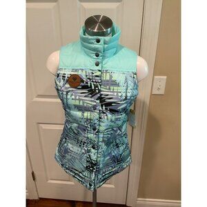 Obermeyer Light Green & Gray Leaf Pattern Button-Up Vest, Size XS